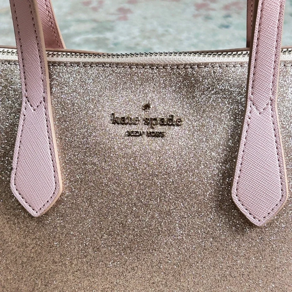 Kate Spade Crossbody Bag Womens Small Rose Gold Glitter Satchel Handbag